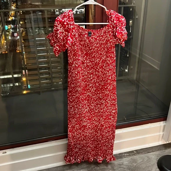 Shein Dresses | Red Floral Off Shoulder Midi Dress | Color: Red | Size: L | Sammyscl0set's Closet
